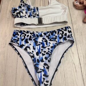 Blue & Black Animal Print Bikini Set